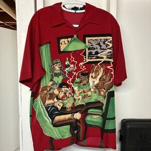 Vintage Hard Rock Cafe Dog Poker Casino Button Shirt Large